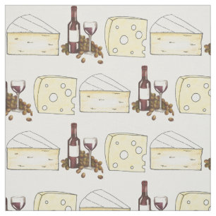 Rode wijnfles en brie Swiss Cheese Food Fabric Stof