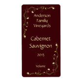 Rode Wijnfles Etiket met Grapevine Accent (Voorkant)
