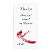 Rode wijnfles kurkentrekker etiket (Voorkant)