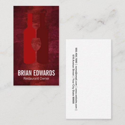 Rode wijnflessen en klasse | Rood textuur Visitekaartje (Voorkant / Achterkant)