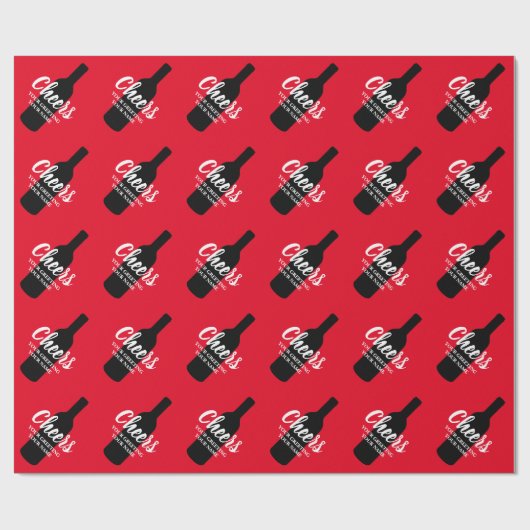 Rode-wijnflessilhouet, aangepast kerstnaam cadeaupapier (Vlak)