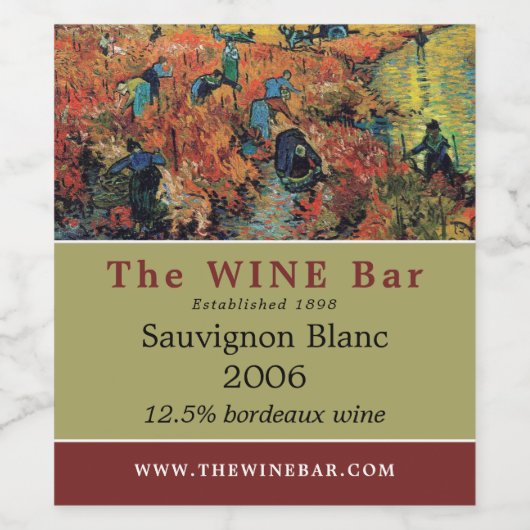 Rode Wijngaarden, Van Gogh, Wijnbar/Wijngaard Wijn Etiket (Enkel label)
