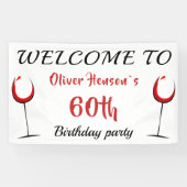 Rode Wijnglas 60e Verjaardagsfeestje Achtergrond Spandoek (Horizontaal)