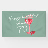 Rode Wijnglas Aquarel 70ste Verjaardagsfeestje Spandoek (Horizontaal)