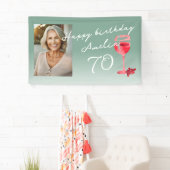 Rode Wijnglas Aquarel Verjaardagsfeest Foto Spandoek (Insitu)