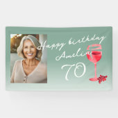 Rode Wijnglas Aquarel Verjaardagsfeest Foto Spandoek (Horizontaal)