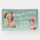 Rode Wijnglas Aquarel Verjaardagsfeest Foto Spandoek (Horizontaal)