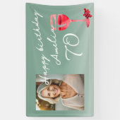 Rode Wijnglas Aquarel Verjaardagsfeest Foto Spandoek (Verticaal)