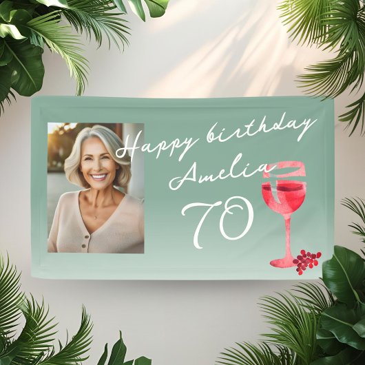 Rode Wijnglas Aquarel Verjaardagsfeest Foto Spandoek