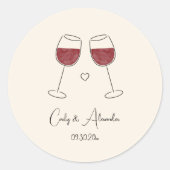 Rode wijnglas bruiloft Verloving gunst envelop Ronde Sticker (Voorkant)