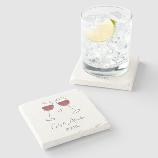 Rode wijnglas bruiloft Verloving gunst Stenen Onderzetter (Zijkant)