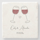 Rode wijnglas bruiloft Verloving gunst Stenen Onderzetter (Voorkant)