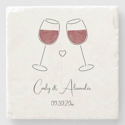 Rode wijnglas bruiloft Verloving gunst Stenen Onderzetter (Voorkant)