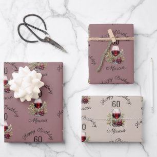 Rode Wijnglas Olijf Waterverf 50e Verjaardag Inpakpapier Vel