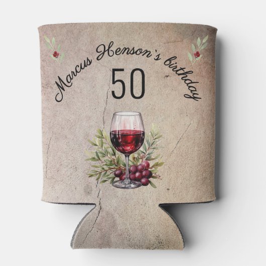 Rode wijnglas olijf Waterverf 50ste verjaardag Blikjeskoeler (Achterkant)