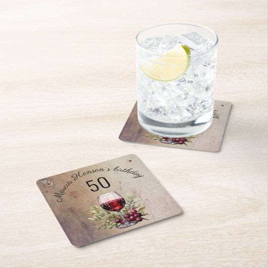 Rode wijnglas olijf Waterverf 50ste verjaardag Kartonnen Onderzetters (Insitu)
