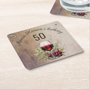 Rode wijnglas olijf Waterverf 50ste verjaardag Kartonnen Onderzetters