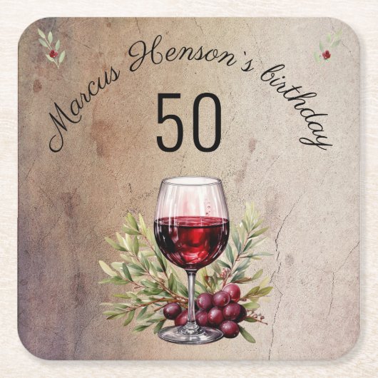 Rode wijnglas olijf Waterverf 50ste verjaardag Kartonnen Onderzetters (Voorkant)