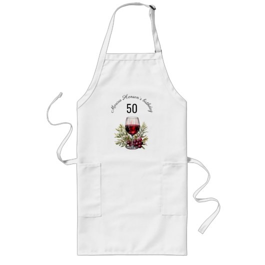 Rode wijnglas olijf Waterverf 50ste verjaardag Lang Schort (Voorkant)
