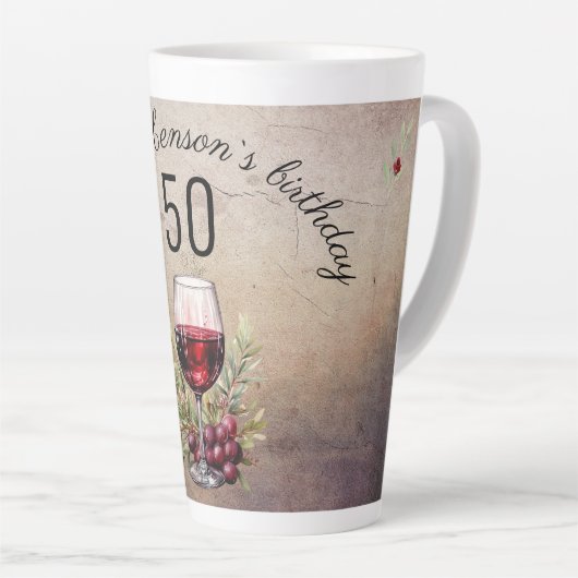 Rode wijnglas olijf Waterverf 50ste verjaardag Latte Mok (Rechterhoek)