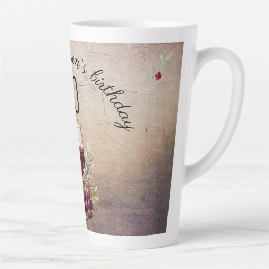 Rode wijnglas olijf Waterverf 50ste verjaardag Latte Mok (Rechts)