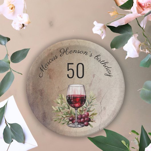 Rode wijnglas olijf Waterverf 50ste verjaardag Papieren Bordje