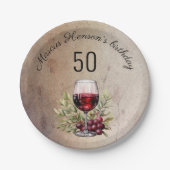 Rode wijnglas olijf Waterverf 50ste verjaardag Papieren Bordje (Voorkant)