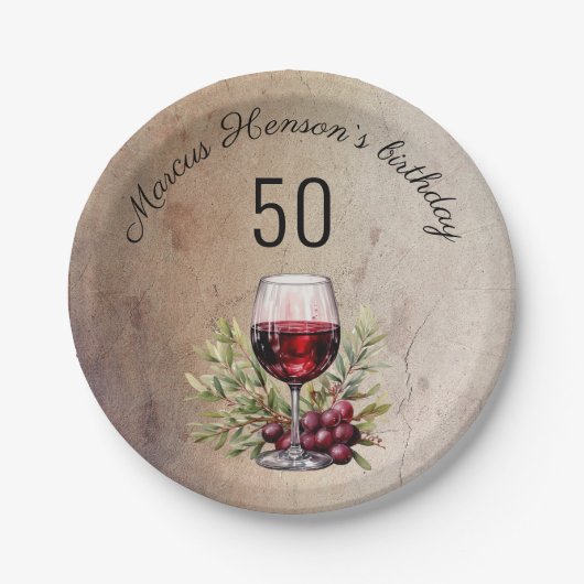 Rode wijnglas olijf Waterverf 50ste verjaardag Papieren Bordje (Voorkant)