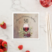 Rode wijnglas olijf Waterverf 50ste verjaardag Servet (Insitu)