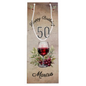 Rode wijnglas olijf Waterverf 50ste verjaardag Wijn Cadeautas (Achterkant)