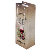 Rode wijnglas olijf Waterverf 50ste verjaardag Wijn Cadeautas (Voorkant Gekanteld)