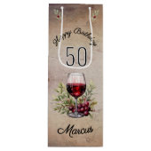 Rode wijnglas olijf Waterverf 50ste verjaardag Wijn Cadeautas (Voorkant)