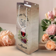 Rode wijnglas olijf Waterverf 50ste verjaardag