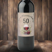 Rode wijnglas olijf Waterverf 50ste verjaardag Wijn Etiket