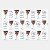 Rode Wijnglas Roos Waterverf 60e Verjaardag Inpakpapier Vel (Voorkant 2)