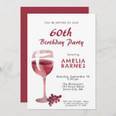 Rode Wijnglas Waterverf 60ste Verjaardagsfeest Kaart (Voorkant / Achterkant)