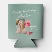 Rode wijnglas Waterverf 70e verjaardag foto Blikjeskoeler (Voorkant)