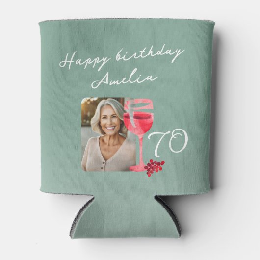 Rode wijnglas Waterverf 70e verjaardag foto Blikjeskoeler (Voorkant)