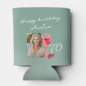 Rode wijnglas Waterverf 70e verjaardag foto Blikjeskoeler (Achterkant)