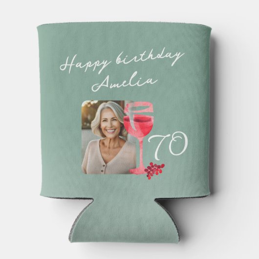 Rode wijnglas Waterverf 70e verjaardag foto Blikjeskoeler (Achterkant)