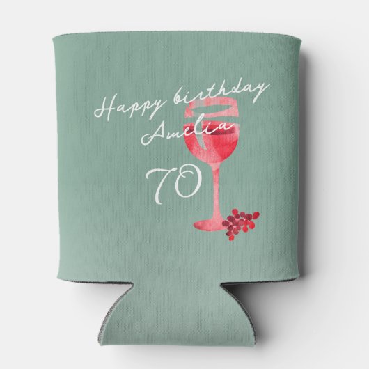 Rode wijnglas Waterverf 70ste verjaardagsfeest Blikjeskoeler (Achterkant)