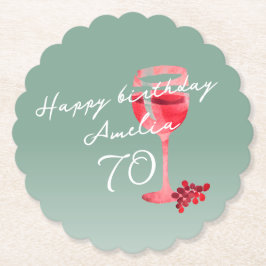 Rode wijnglas Waterverf 70ste verjaardagsfeest Kartonnen Onderzetters
