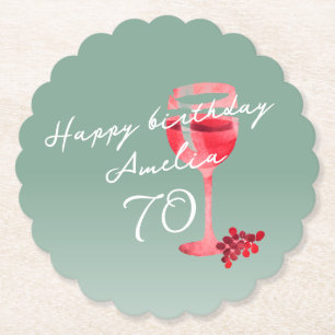Rode wijnglas Waterverf 70ste verjaardagsfeest Kartonnen Onderzetters