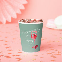 Rode wijnglas Waterverf 70ste verjaardagsfeest