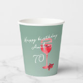 Rode wijnglas Waterverf 70ste verjaardagsfeest Papieren Bekers (Voorkant)