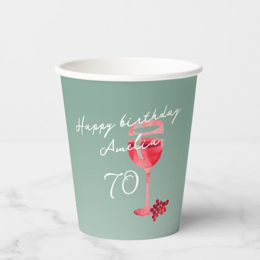 Rode wijnglas Waterverf 70ste verjaardagsfeest Papieren Bekers (Voorkant)