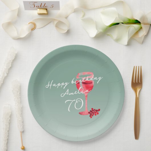 Rode wijnglas Waterverf 70ste verjaardagsfeest Papieren Bordje (Huwelijk)