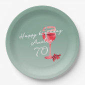 Rode wijnglas Waterverf 70ste verjaardagsfeest Papieren Bordje (Voorkant)