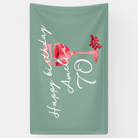 Rode wijnglas Waterverf 70ste verjaardagsfeest Spandoek (Verticaal)