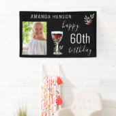 Rode Wijnglas Waterverf Foto 60e Verjaardag Spandoek (Insitu)